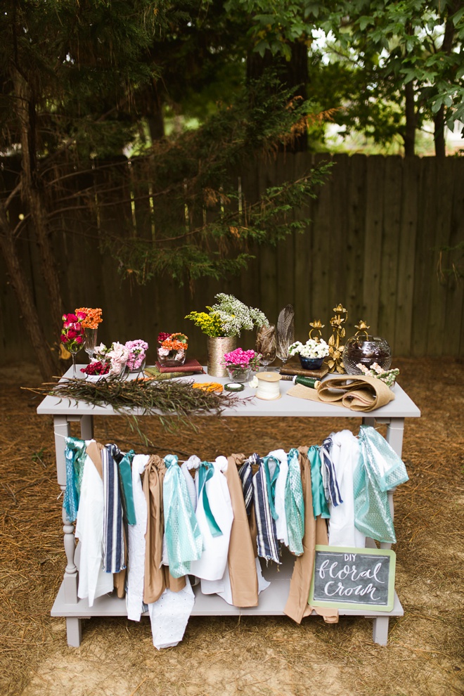 Adorable boho bridal shower with DIY flower crown bar!