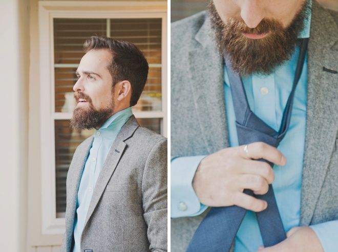 Groom getting ready. Love his boho style.