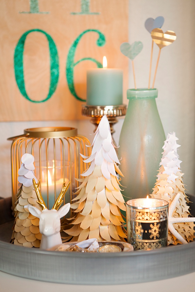 Something Turquoise christmas desk decor, adorable DIY paper holiday trees by Lia Griffith!