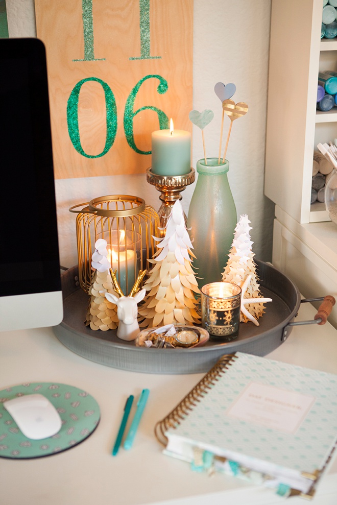 Something Turquoise christmas desk decor, adorable DIY paper holiday trees by Lia Griffith!