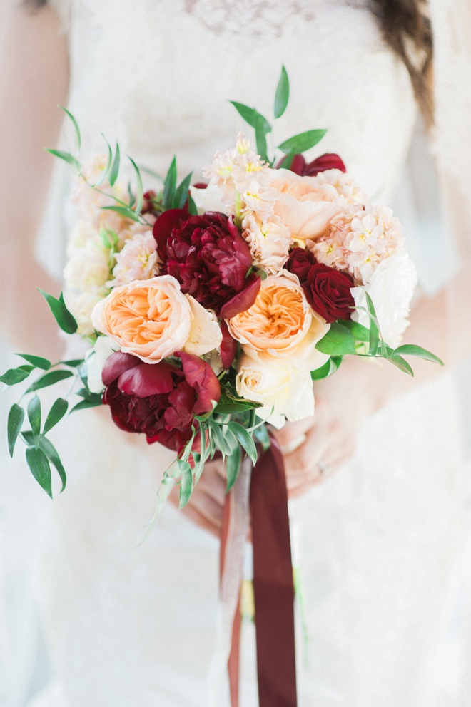 Stunning peony, cabbage rose and eucalyptus bridal bouquet