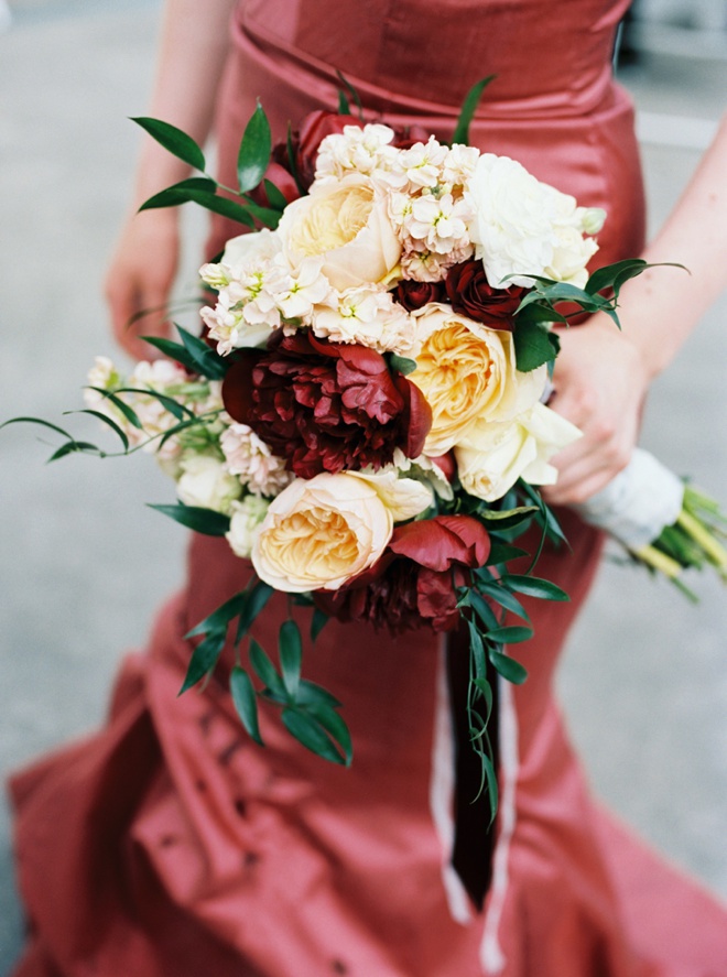 Stunning peony, cabbage rose and eucalyptus bridal bouquet