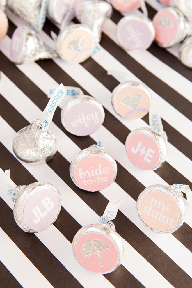 How to make custom Hershey Kiss stickers for your bridal shower, with free printables!