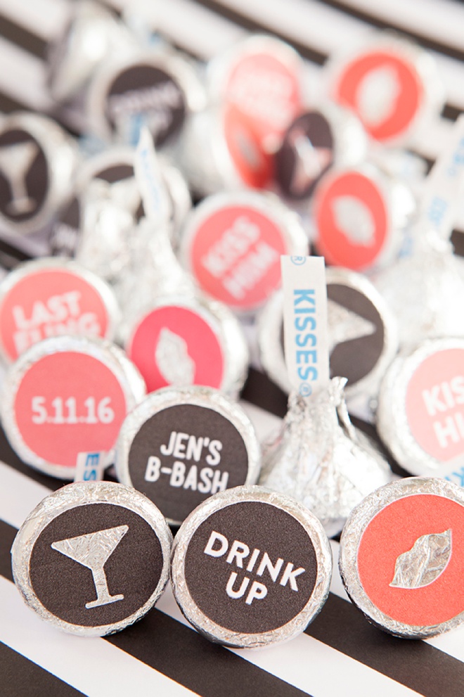 How to make custom Hershey Kiss stickers for your bachelorette party, with free printables!