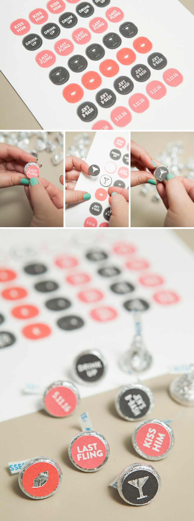 How to make custom Hershey Kiss stickers for your bachelorette party, with free printables!