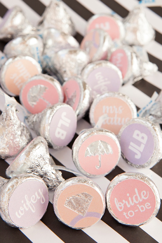 How to make custom Hershey Kiss stickers for your bridal shower, with free printables!