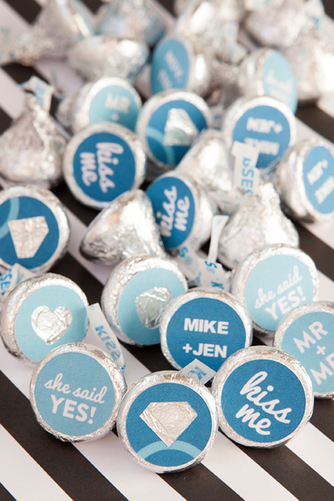 How to make custom Hershey Kiss stickers for your engagement party, with free printables!