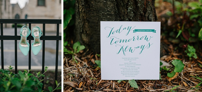 Darling turquoise details for this gorgeous rainy day wedding!
