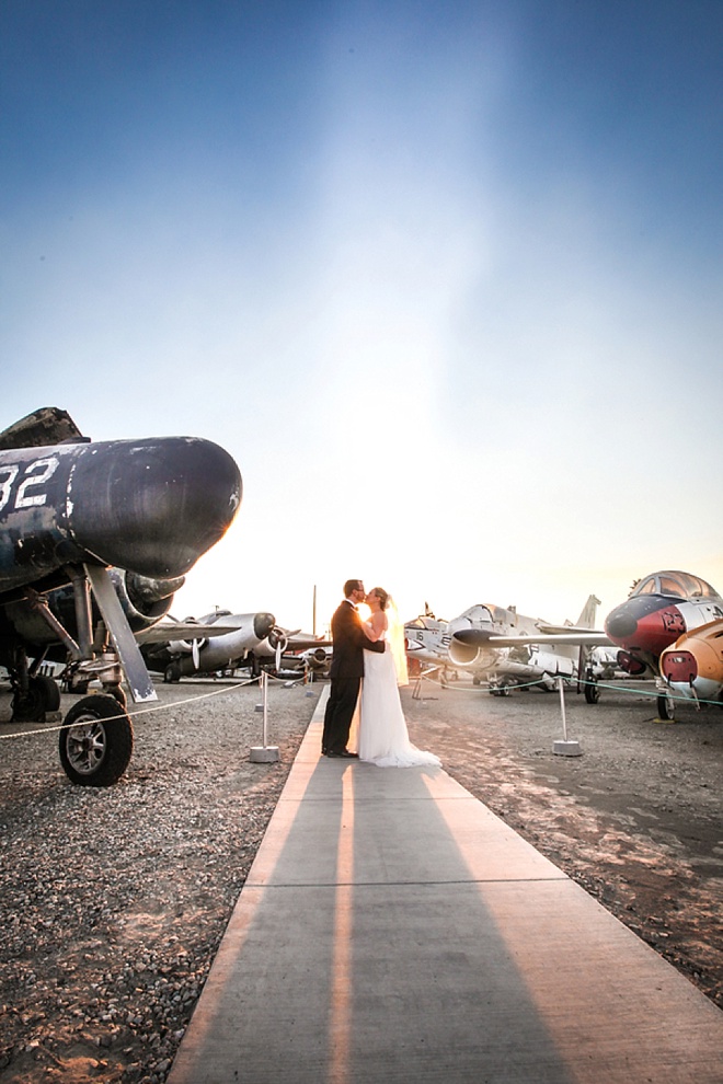 Amazing wedding reception at an airplane museum.