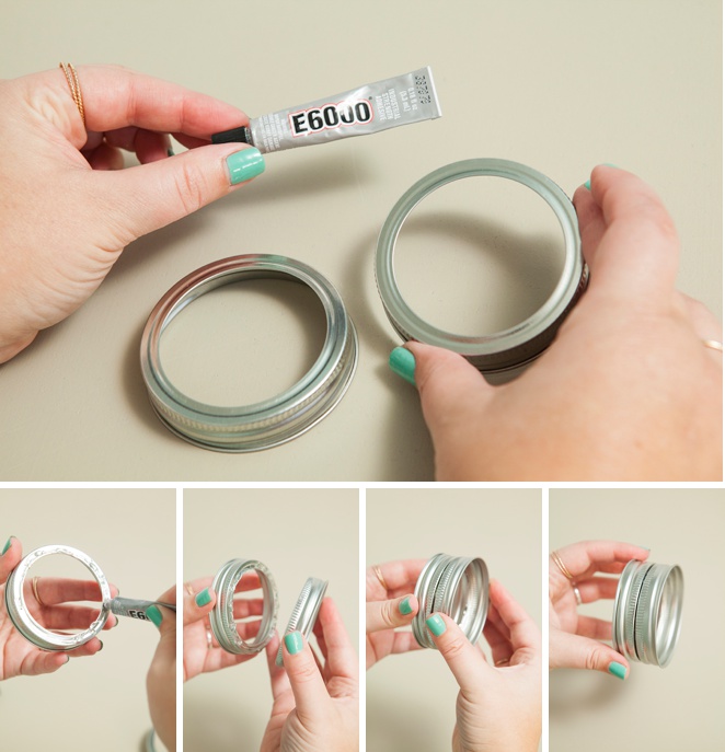 Glue two mason jar lids together to make the most darling gift card and candy holder!