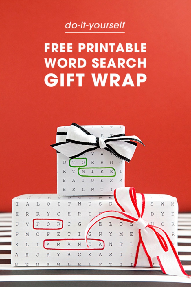 Word-search pattern creates wrapping paper for any occasion