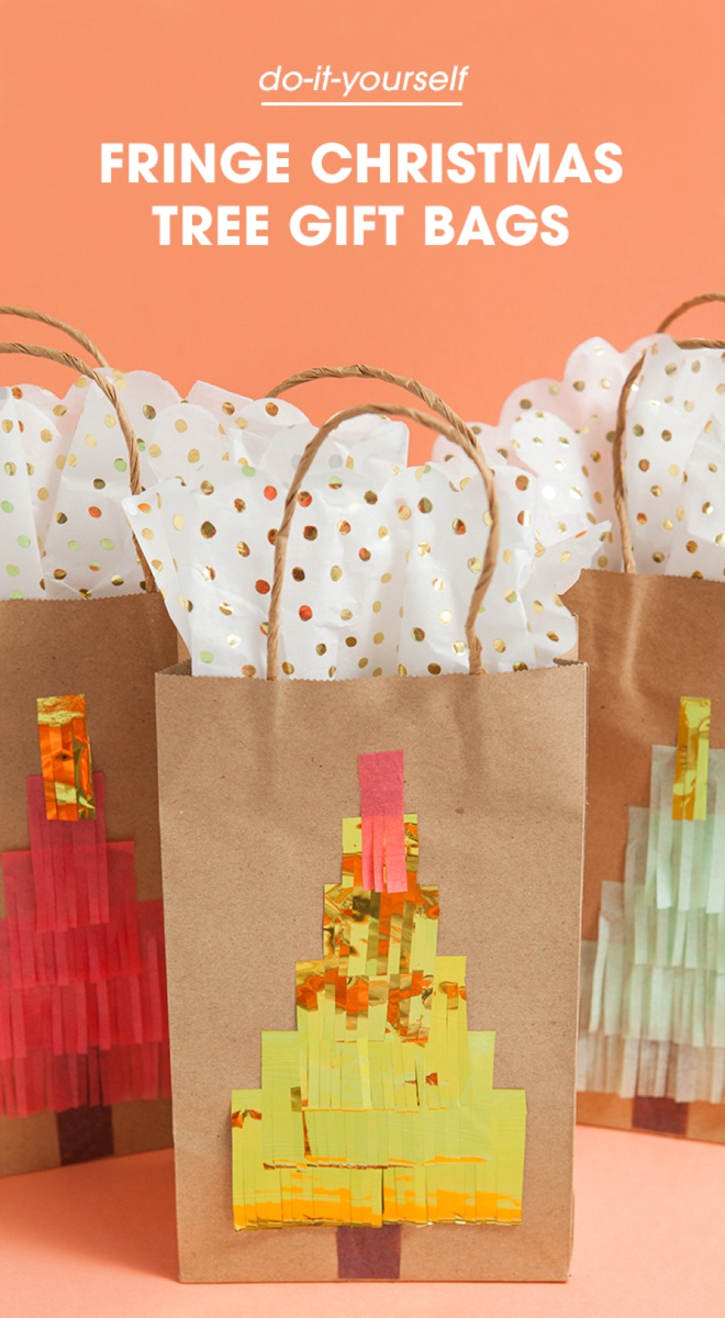 Darling idea for DIY fringe Christmas tree gift bags!