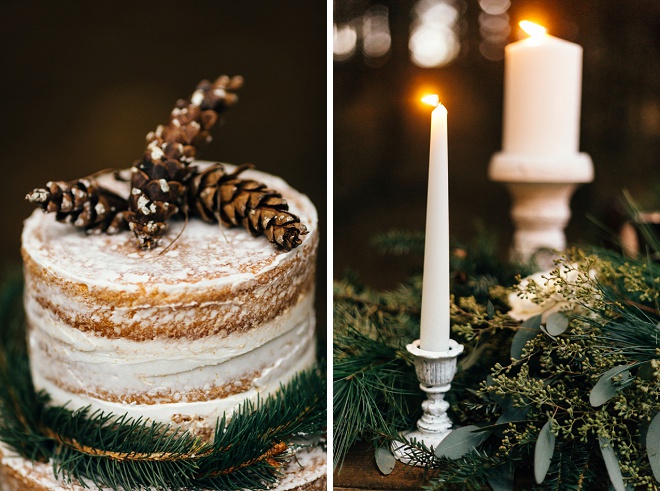 We love this rustic cake with pine cone cake topper!