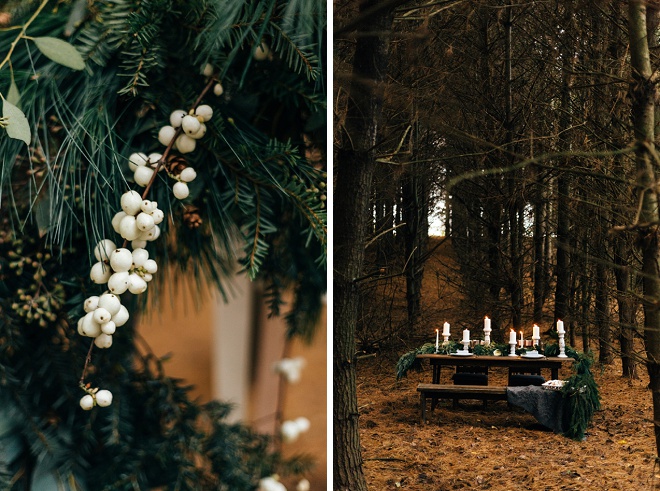 We love this gorgeous tablescape decorated with pine!