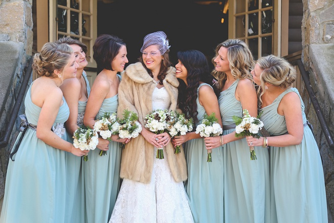 Bride and her Bridesmaids on her darling winter wedding day!