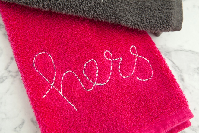 DIY embroidered His and Hers hand towel gifts!