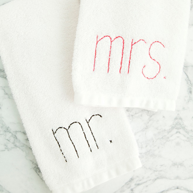 New White Monogrammed Hand Towel with Red and Black Embroidery Design 