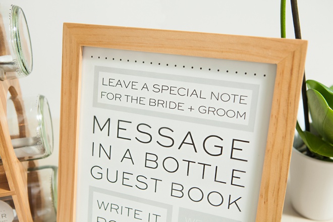 Awesome idea for a DIY message in a bottle, wedding guest book with FREE printables!
