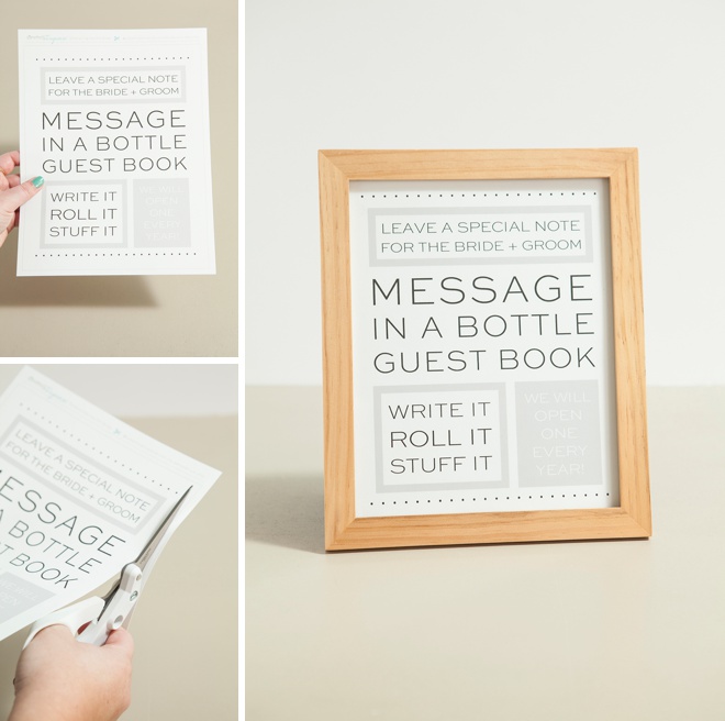 Awesome idea for a DIY message in a bottle, wedding guest book with FREE printables!