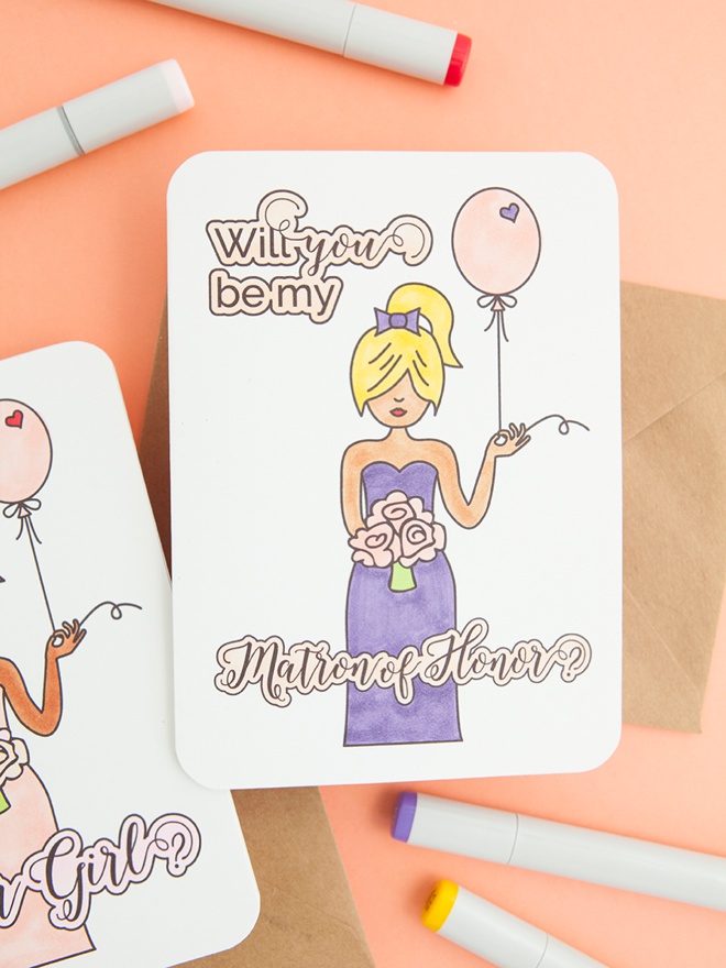 Free printable Will You Be My Matron Of Honor card that you color!