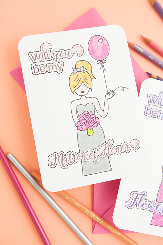 Free printable Will You Be My Matron Of Honor card that you color!