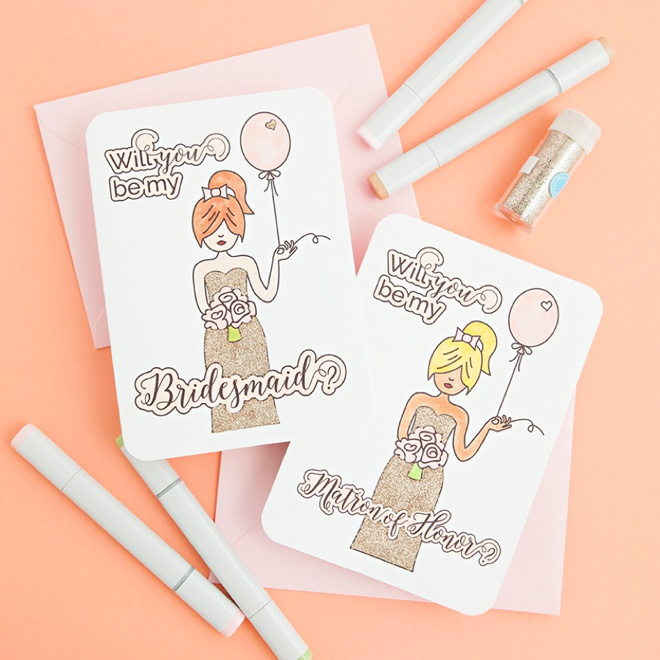 Free printable Will You Be My Bridesmaid card that you color!