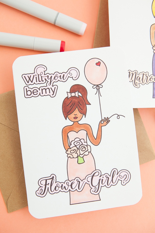 Free printable Will You Be My Flower Girl card that you color!