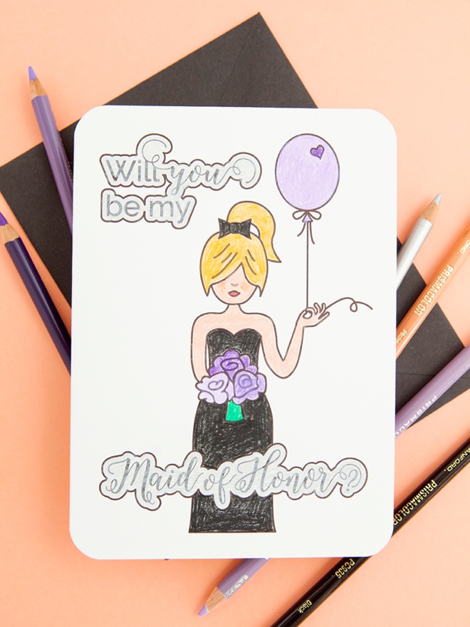 Free printable Will You Be My Maid Of Honor card that you color!