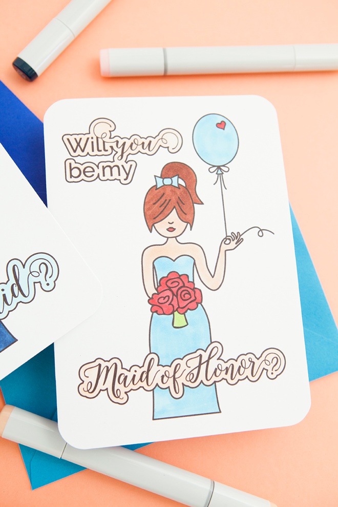 Free printable Will You Be My Maid Of Honor card that you color!