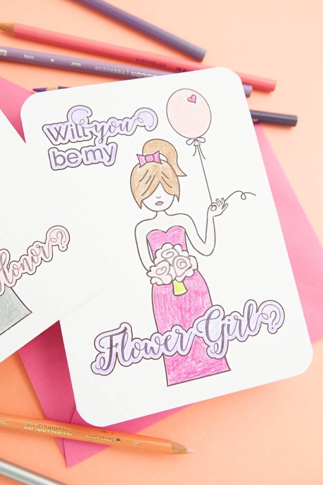 Free printable Will You Be My Flower Girl card that you color!