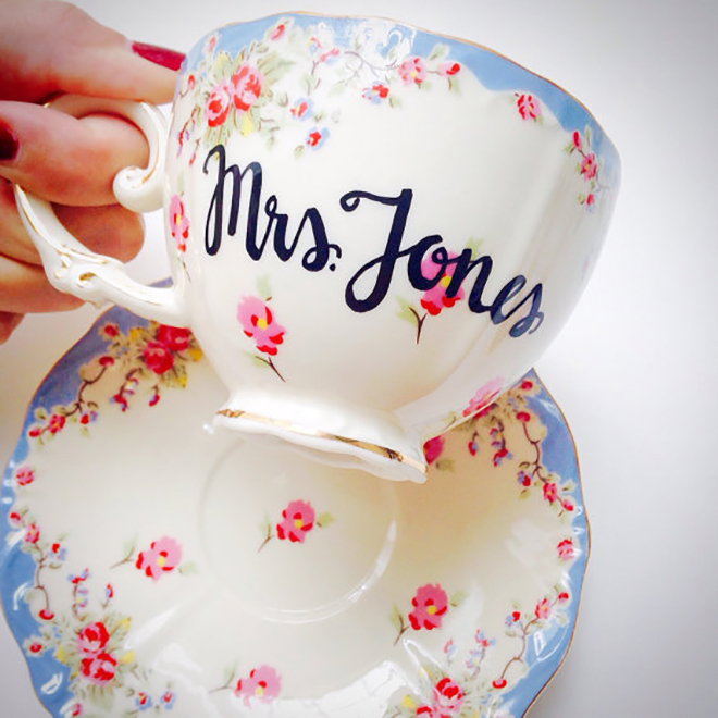 Personalized tea cup gift idea!