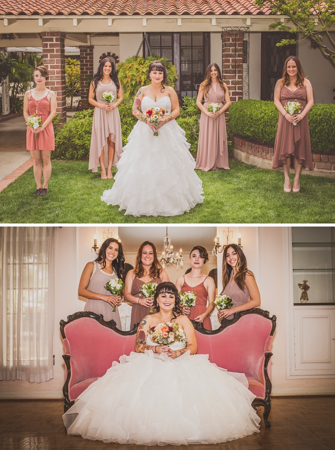 A bride and her bridesmaids looking gorgeous!
