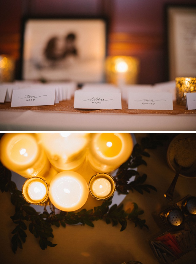 Love these table cards and candle lit wedding!