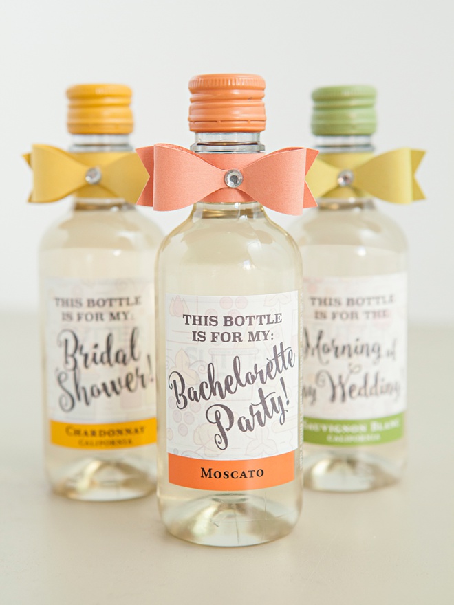 Such a fun idea for a bridesmaid present, mini-wines with funny labels!