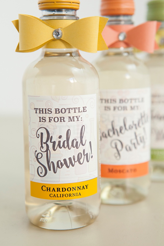 Such a fun idea for a bridesmaid present, mini-wines with funny labels!