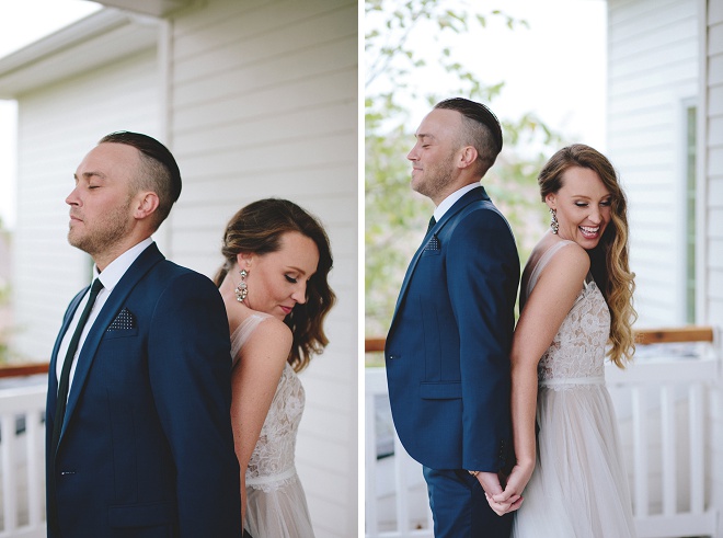 We love this darling first touch before their wedding ceremony!