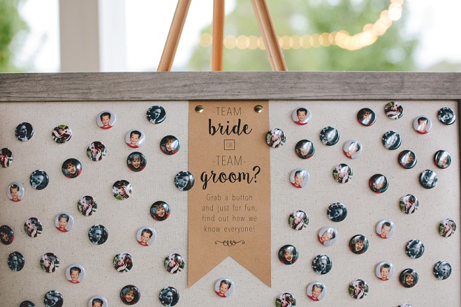 How fun are these team bride and team groom icebreaker buttons? Love!