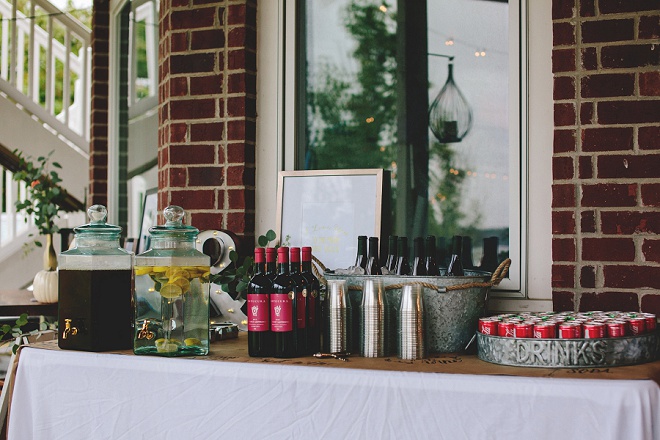 Awesome self-service style drink bar for a wedding!