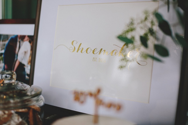 Gold last name print by Foiled Prints, such a great idea for wedding decor!