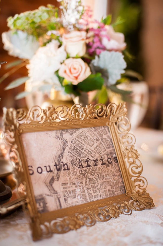 Table numbers as cities the couple has traveled to!