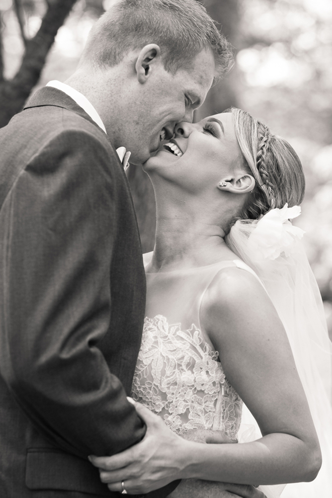 Gorgeous shot of the bride and groom in black and white.