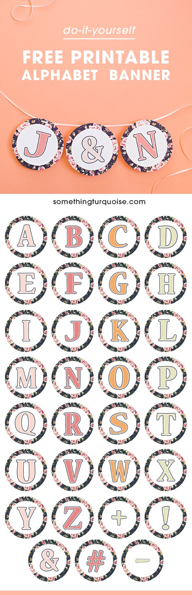 FREE Printable, Floral Design Alphabet and Number Banner!