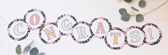 Gorgeous, FREE printable floral alphabet and Congrats banner!
