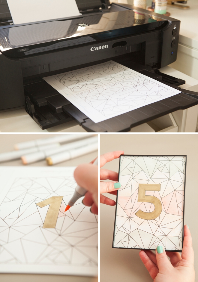 Darling free printable, geometric wedding table numbers that you can color!