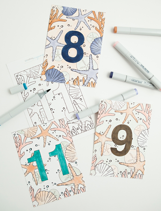 Darling free printable, nautical wedding table numbers that you can color!