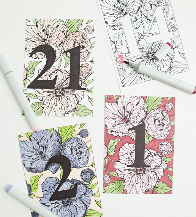 Darling free printable, peony wedding table numbers that you can color!