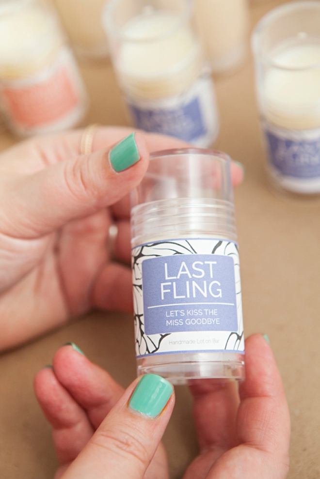 DIY Push-pop Lotion Bars, with free printable bachelorette party label!