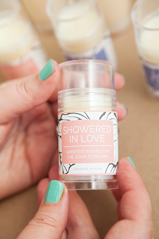 DIY Push-pop Lotion Bars, with free printable bridal shower label!