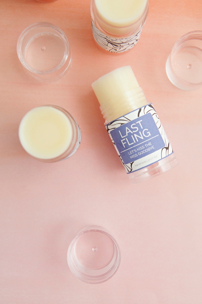 DIY Push-pop Lotion Bars, with free printable bachelorette party label!
