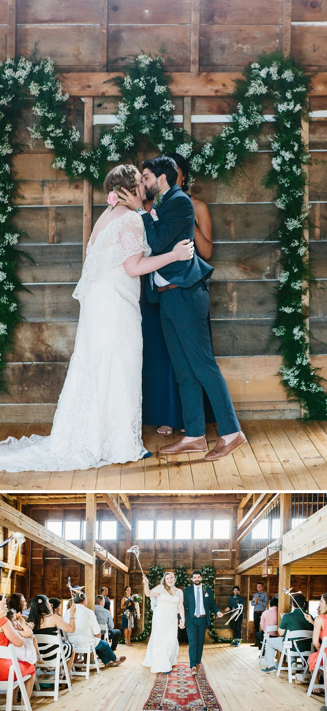How darling is this highschool sweetheart's gorgeous wedding ceremony! We're loving the garland!